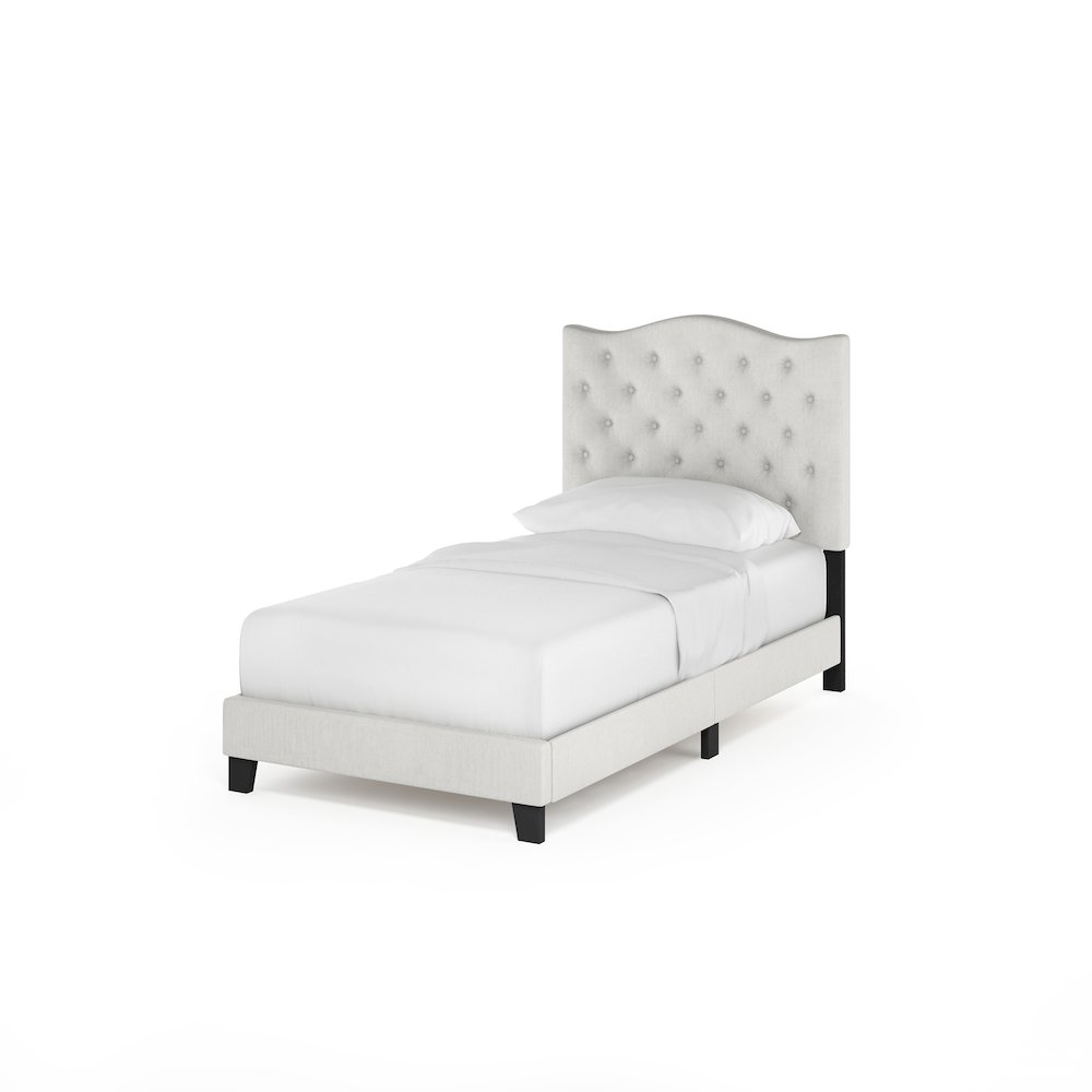 Twin Bed Frame with Button Tufted Upholstered Headboard, Light Beige. Picture 3