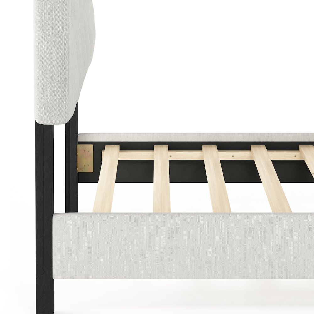 Twin Bed Frame with Button Tufted Upholstered Headboard, Light Beige. Picture 5