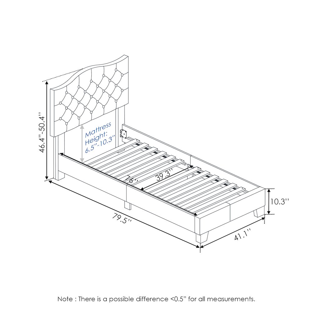 Twin Bed Frame with Button Tufted Upholstered Headboard, Light Beige. Picture 6