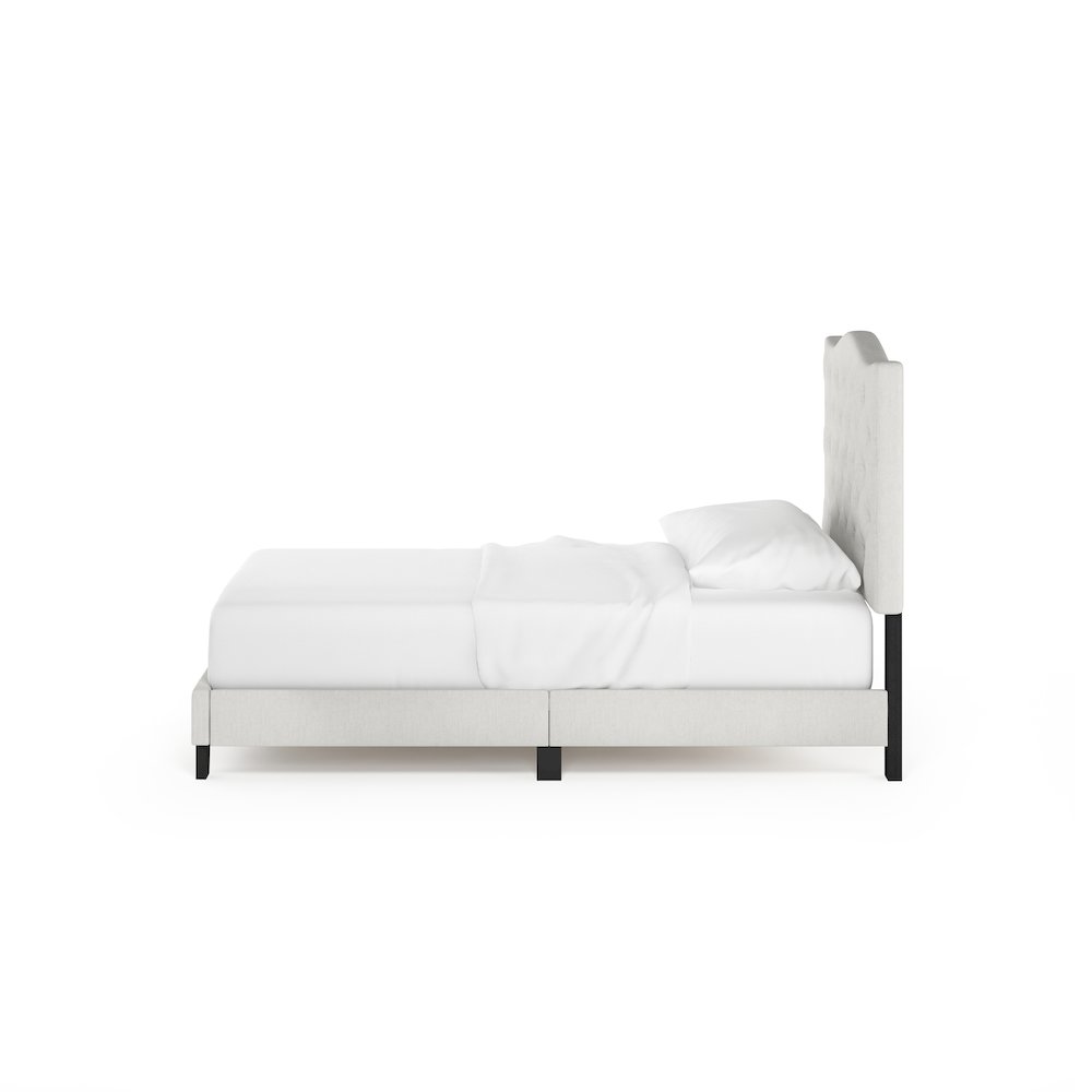 Twin Bed Frame with Button Tufted Upholstered Headboard, Light Beige. Picture 2
