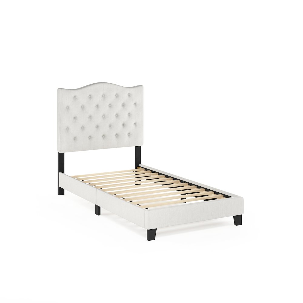 Twin Bed Frame with Button Tufted Upholstered Headboard, Light Beige. Picture 1