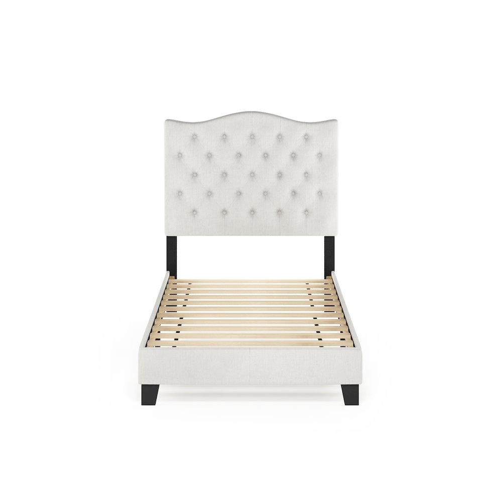 Twin Bed Frame with Button Tufted Upholstered Headboard, Light Beige. Picture 7