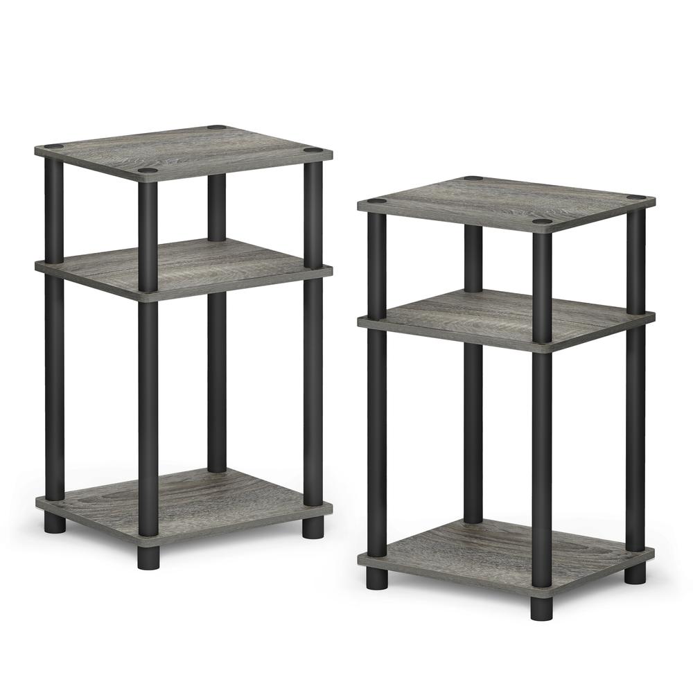 Furinno Just 3-Tier Turn-N-Tube End Table 2-Pack, French Oak Grey/Black. Picture 1