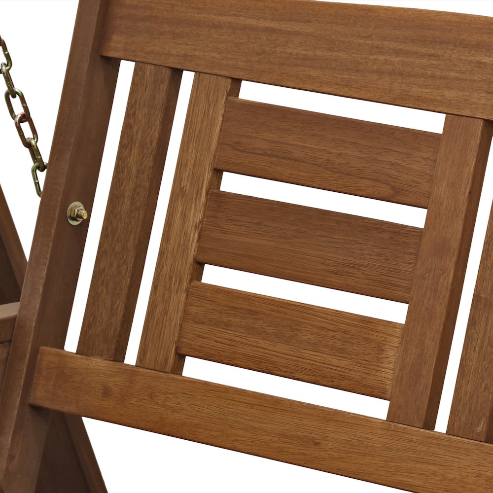 Tioman Hardwood Hanging Porch Swing with Stand in Teak Oil, Light Wood. Picture 5