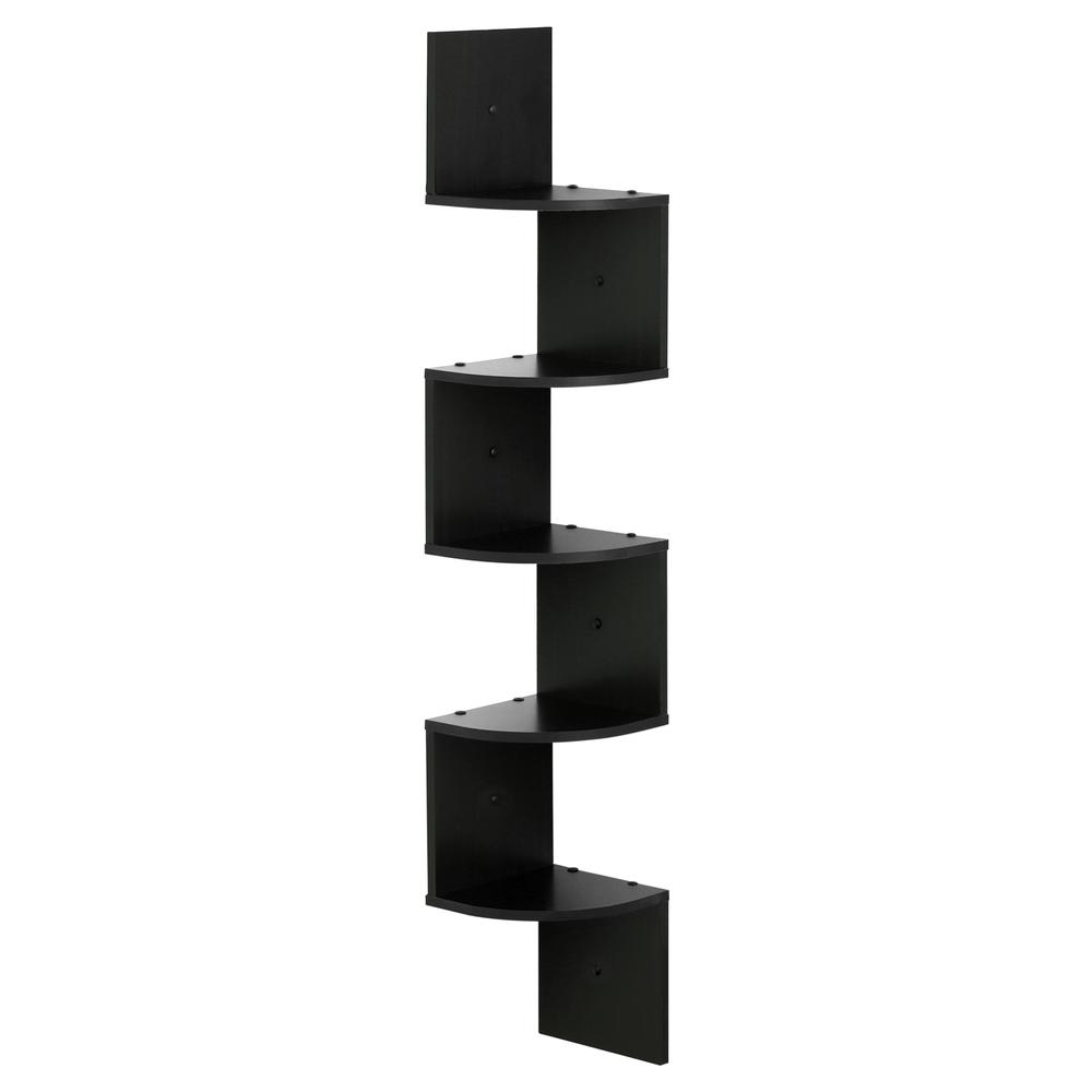 Furinno 5 Tier Wall Mount Floating Radial Corner Shelf, Espresso. Picture 1