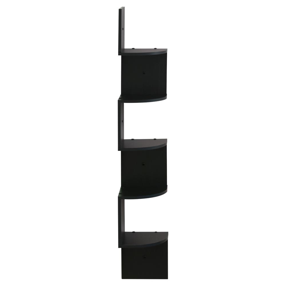 Furinno 5 Tier Wall Mount Floating Radial Corner Shelf, Espresso. Picture 3