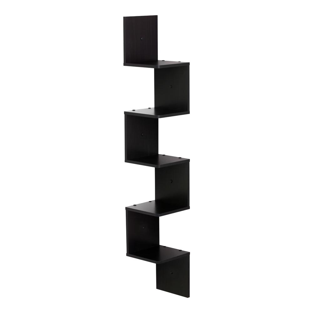 Furinno 5 Tier Wall Mount Floating Corner Square Shelf, Espresso. Picture 1