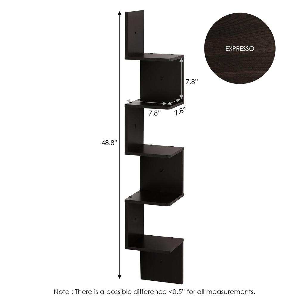 Furinno 5 Tier Wall Mount Floating Corner Square Shelf, Espresso. Picture 2