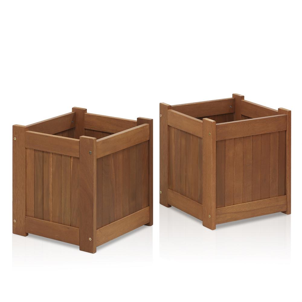 Furinno Tioman Hardwood Flower Box in Teak Oil, Pack of 2, 2-FG16450. Picture 1