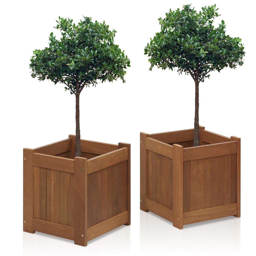 Furinno Tioman Hardwood Flower Box in Teak Oil, Pack of 2, 2-FG16450. Picture 3