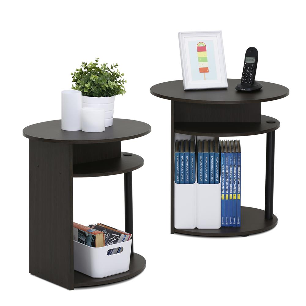 Furinno JAYA Simple Design Oval End Table Set of 2, Walnut, 2-15080WNBK. Picture 3