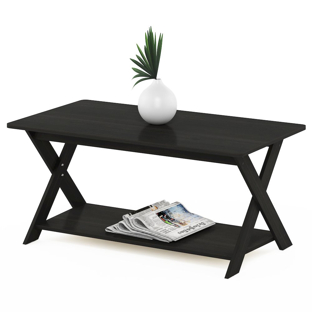 Coffee Table with Storage, Center Table with X-Shaped LegsBlack Espresso. Picture 3