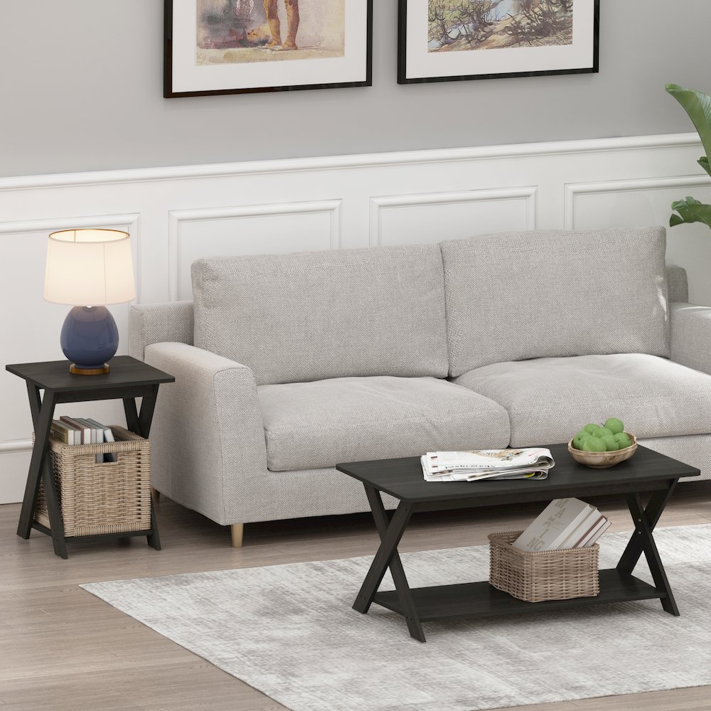 Coffee Table with Storage, Center Table with X-Shaped LegsBlack Espresso. Picture 5