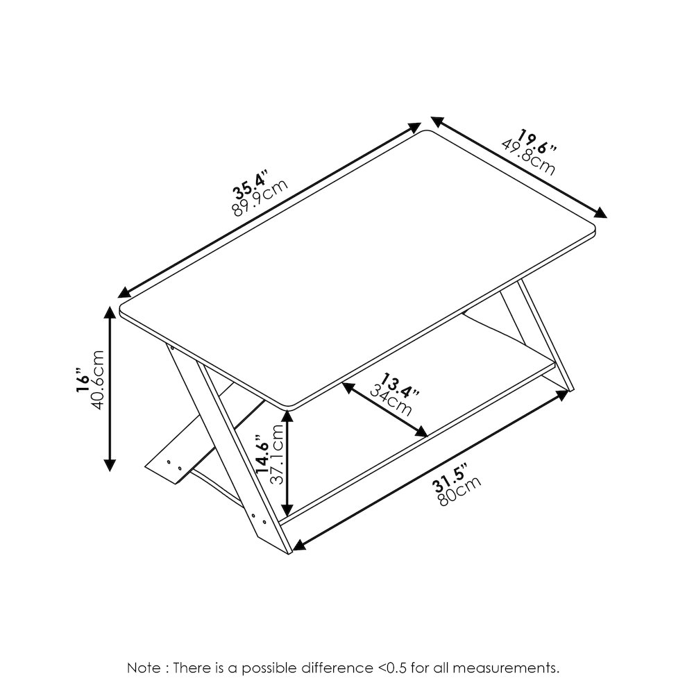 Coffee Table with Storage, Center Table with X-Shaped LegsBlack Espresso. Picture 2