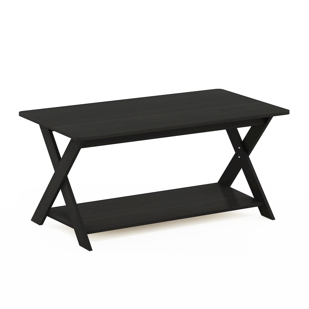 Coffee Table with Storage, Center Table with X-Shaped LegsBlack Espresso. Picture 7