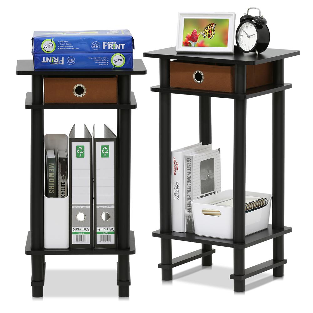 Furinno 2-17017 Turn-N-Tube Tall End Table with Bin, Espresso/Brown, Set of 2. Picture 3