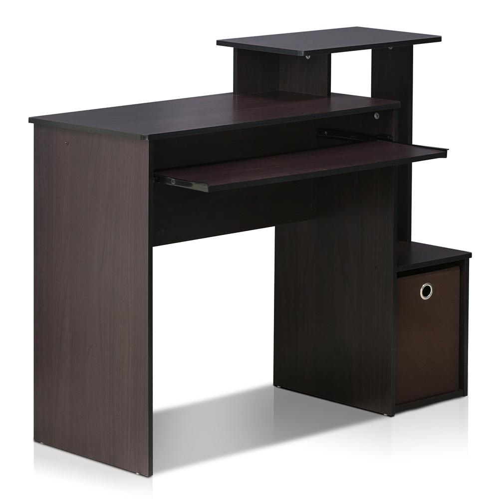 Furinno Econ Multipurpose Home Office Computer Writing Desk w/Bin, Dark Walnut, 12095DWN. Picture 2