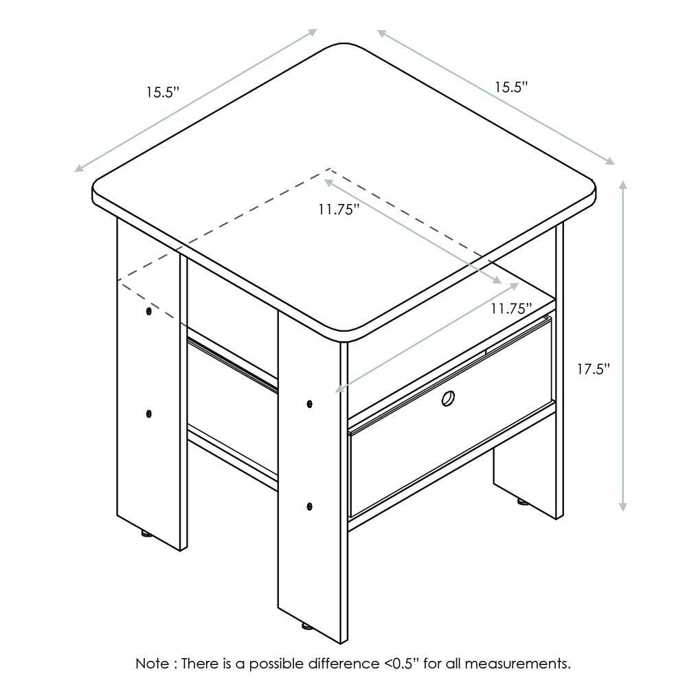 Furinno Andrey End Table Nightstand with Bin Drawer Set of 2, Dark Walnut, 2-11157DWN. Picture 2