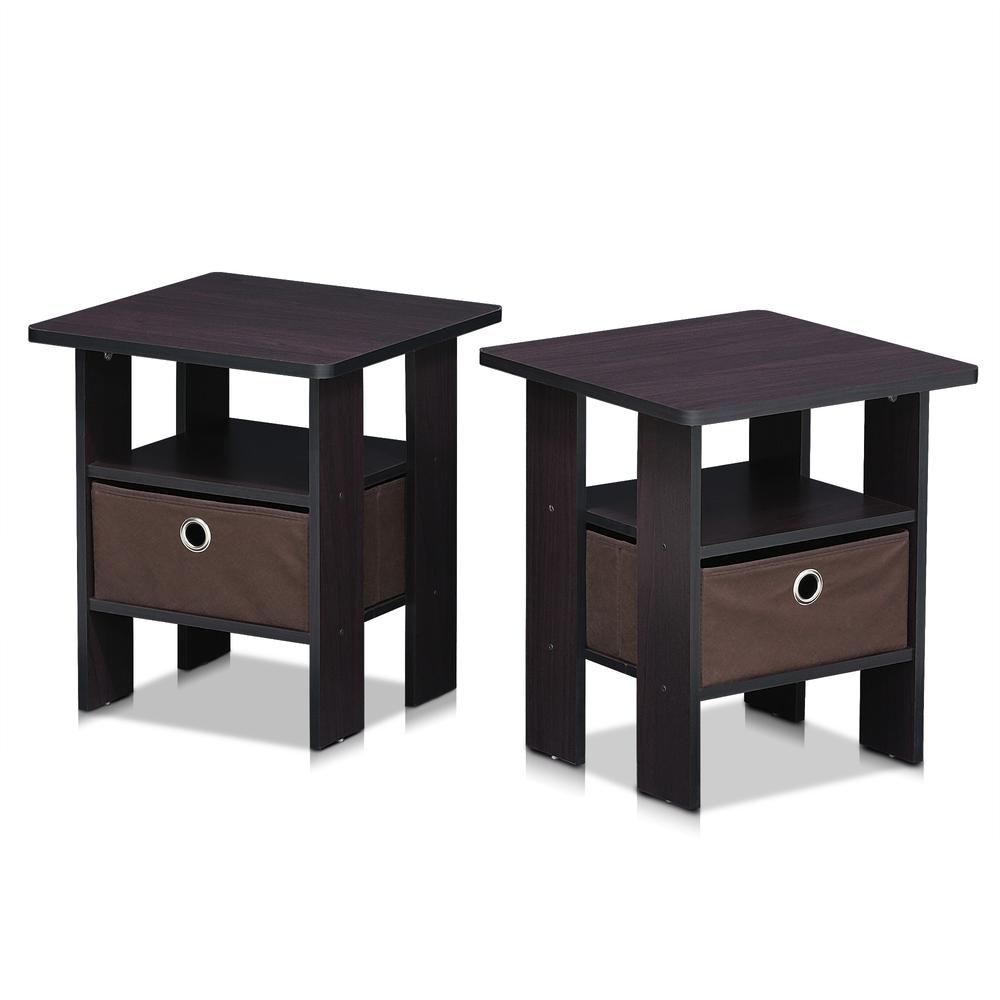 Furinno Andrey End Table Nightstand with Bin Drawer Set of 2, Dark Walnut, 2-11157DWN. Picture 3