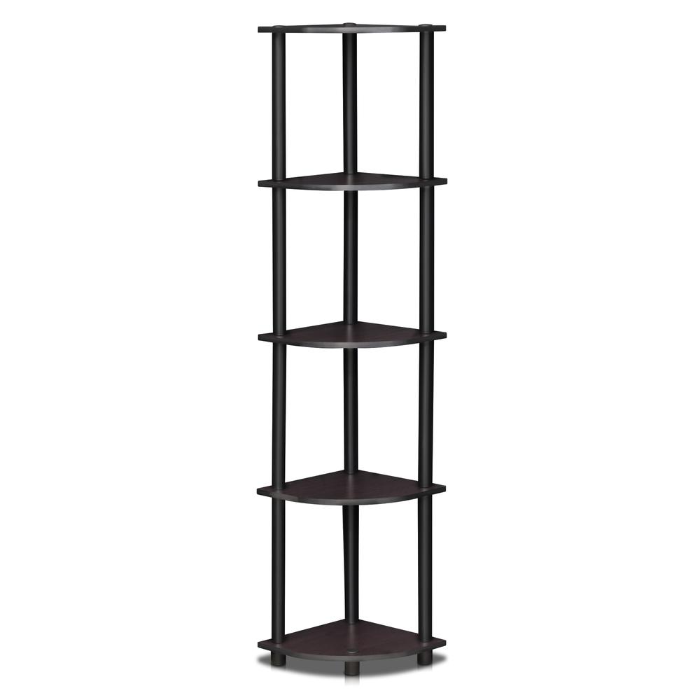 Furinno 99811DWN Turn-N-Tube 5 Tier Corner Display Rack Multipurpose Shelving Unit, Dark Walnut. Picture 1