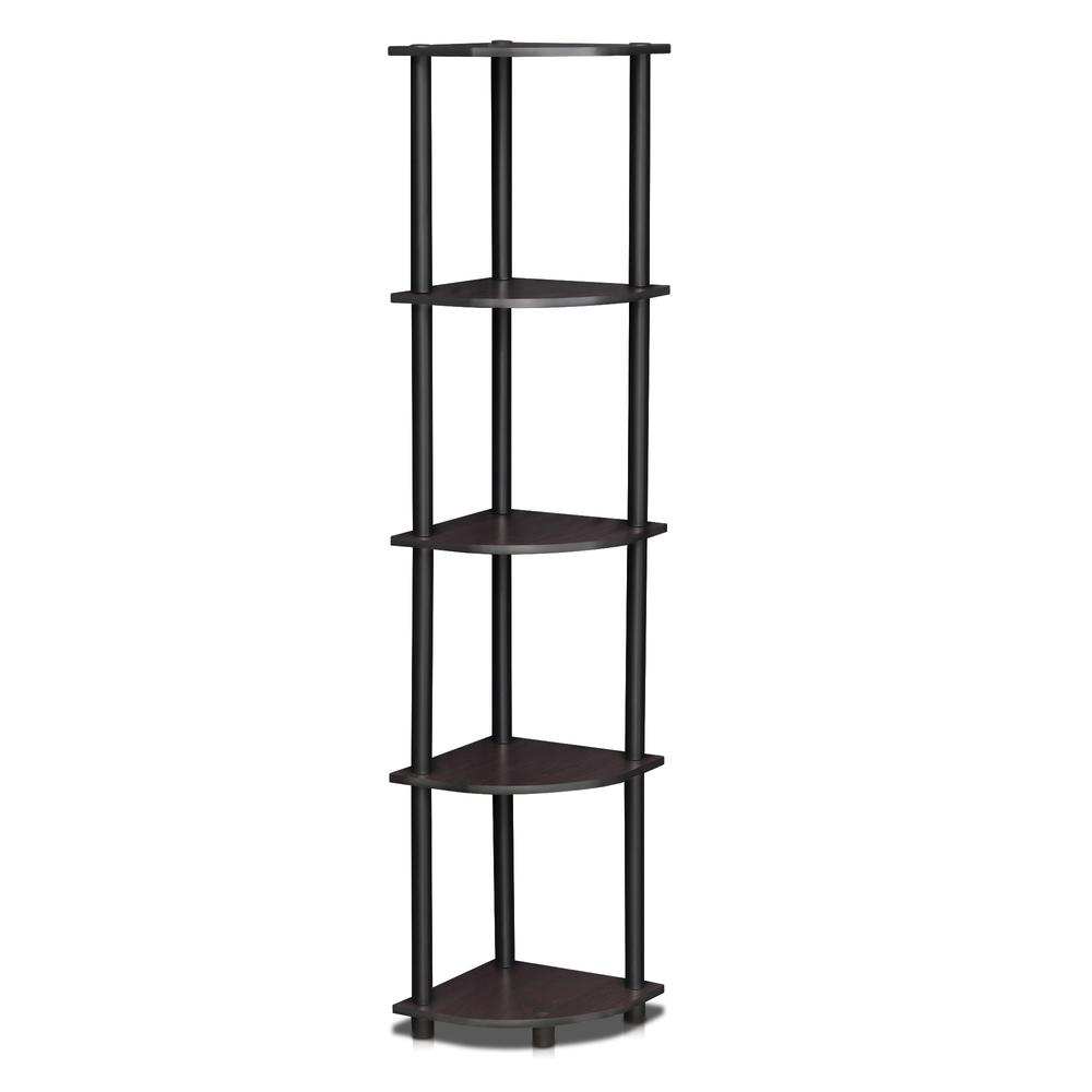 Furinno 99811DWN Turn-N-Tube 5 Tier Corner Display Rack Multipurpose Shelving Unit, Dark Walnut. Picture 3