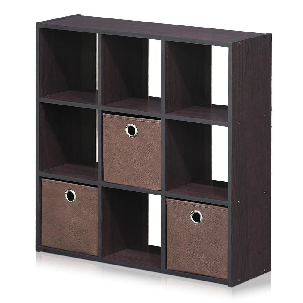 Furinno 13207DWN Simplistic 9-Cube Organizer with Bins, Dark Walnut. Picture 3