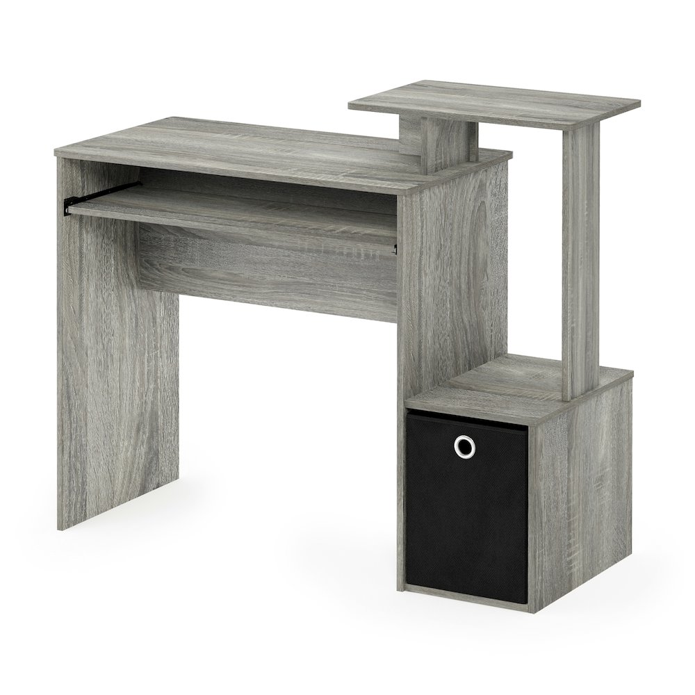 Gaming Desk with Keyboard Tray, with Side Shelves and Storage Bin, Grey Oak. Picture 7