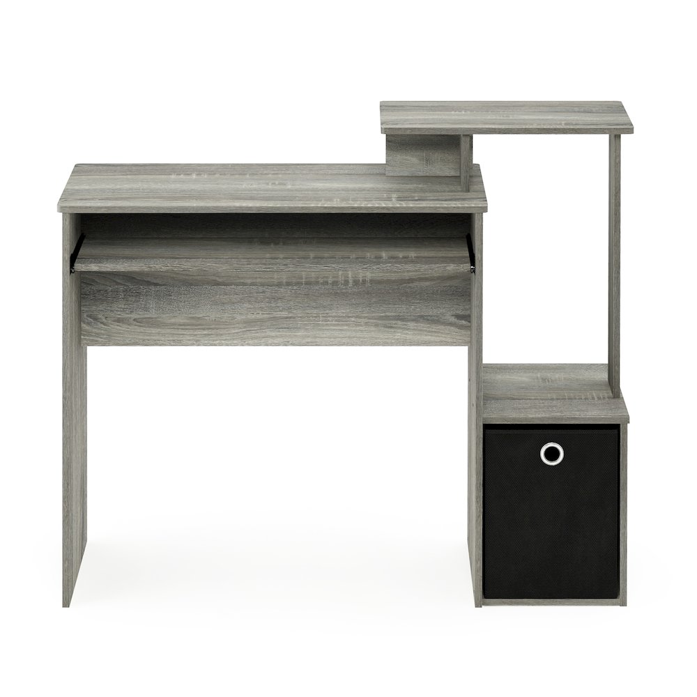 Gaming Desk with Keyboard Tray, with Side Shelves and Storage Bin, Grey Oak. Picture 8