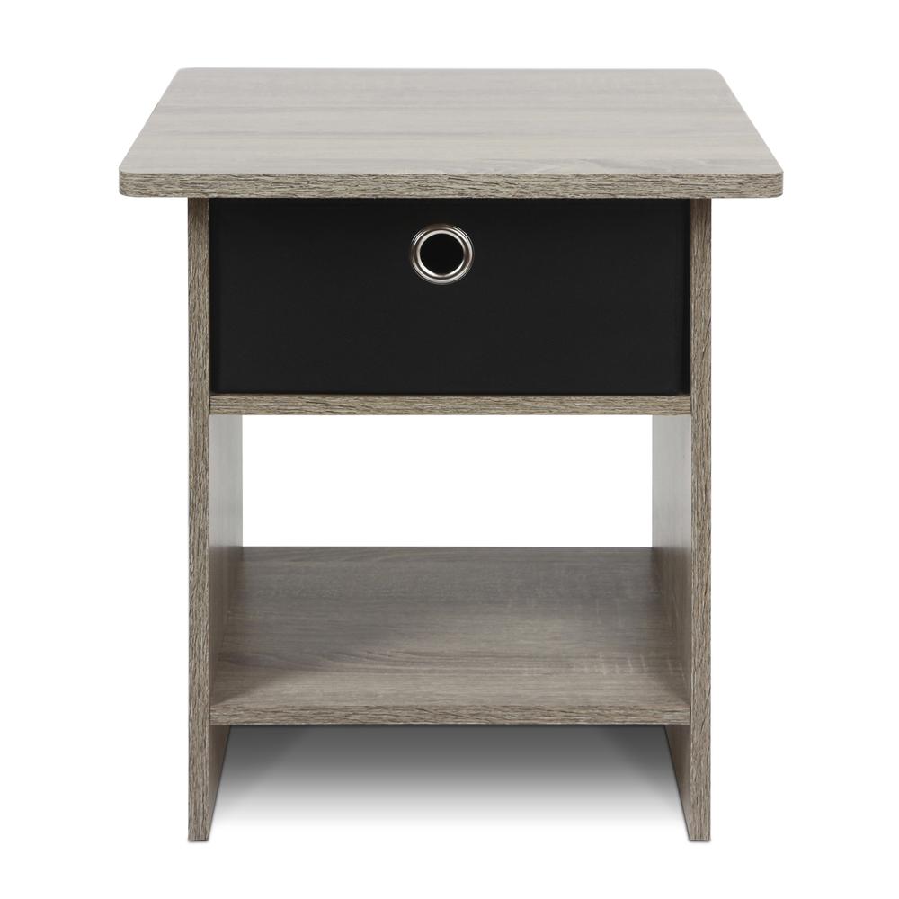 Furinno 2-10004GYW End Table/ Night Stand Storage Shelf with Bin Drawer, French Oak Grey/Black, Set of two. Picture 3