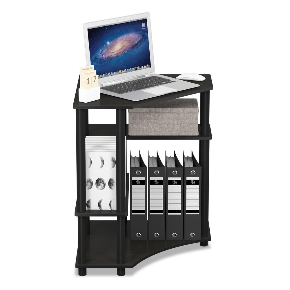 Turn-N-Tube Space Saving Corner Desk with Shelves, Espresso/Black. Picture 5