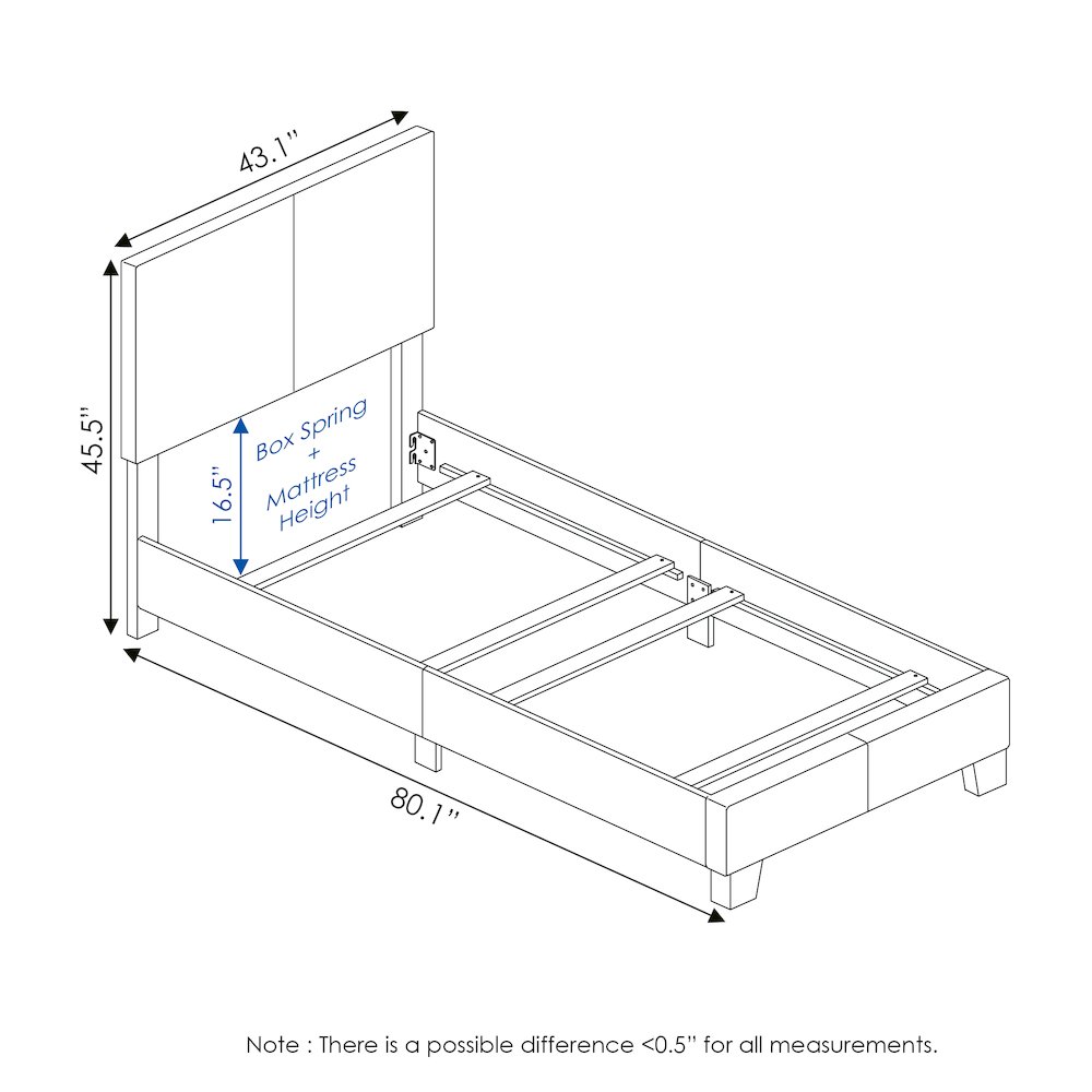 PESSAC Twin Bed Frame with PU Leather Upholstered Headboard, Plain White. Picture 5