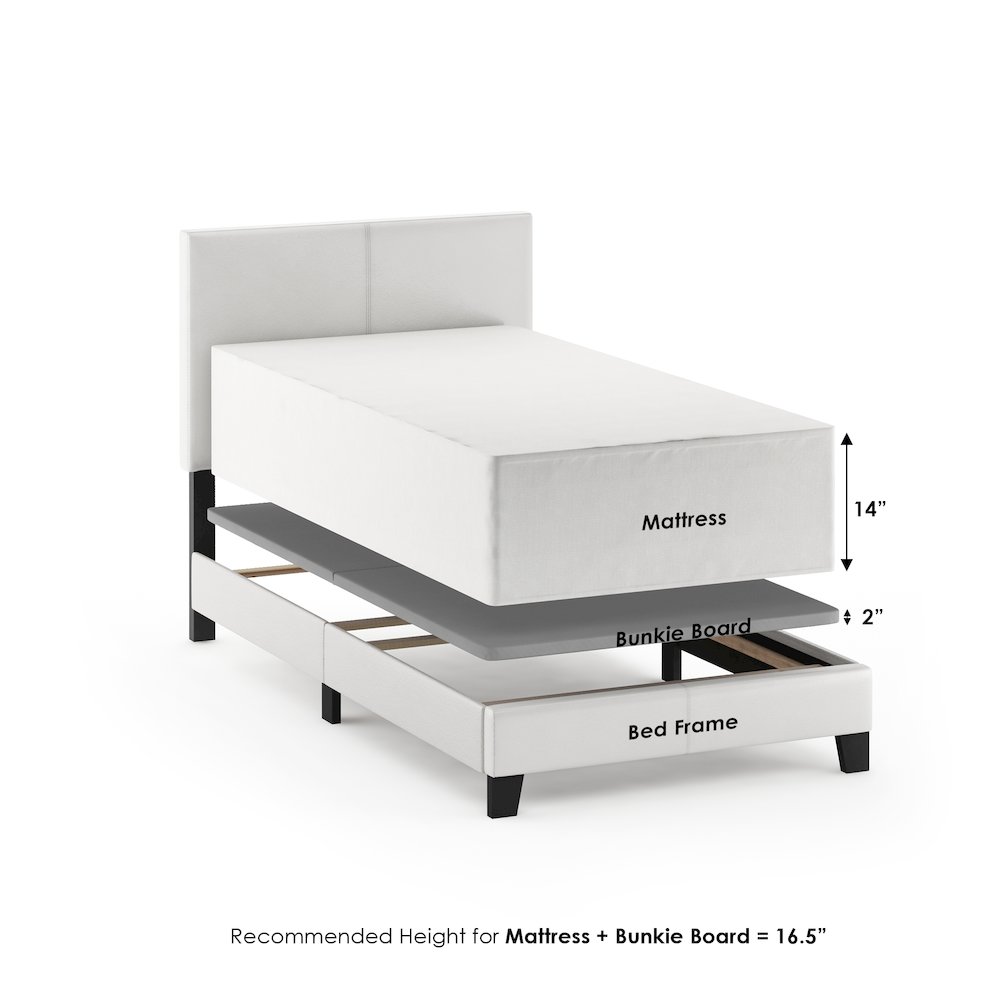 PESSAC Twin Bed Frame with PU Leather Upholstered Headboard, Plain White. Picture 6