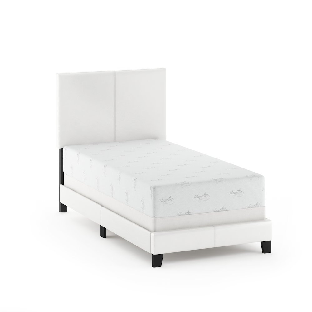 PESSAC Twin Bed Frame with PU Leather Upholstered Headboard, Plain White. Picture 7