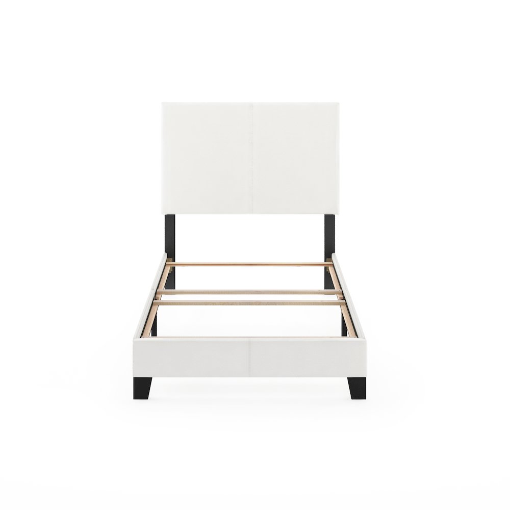 PESSAC Twin Bed Frame with PU Leather Upholstered Headboard, Plain White. Picture 8