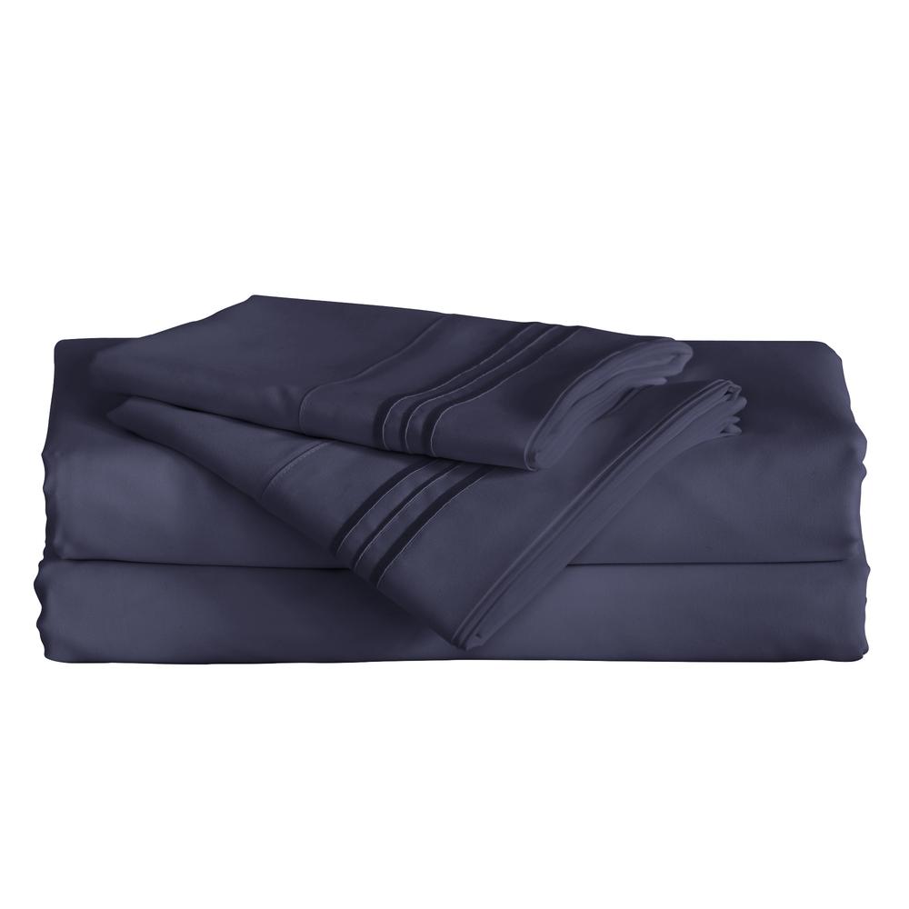 Furinno Angeland Vienne 4-Piece Microfiber Bed Sheet Set, Queen, Navy Blue. Picture 1