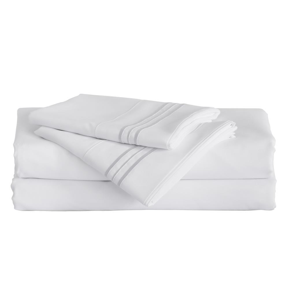 Furinno Angeland Vienne 4-Piece Microfiber Bed Sheet Set, King, White. Picture 1
