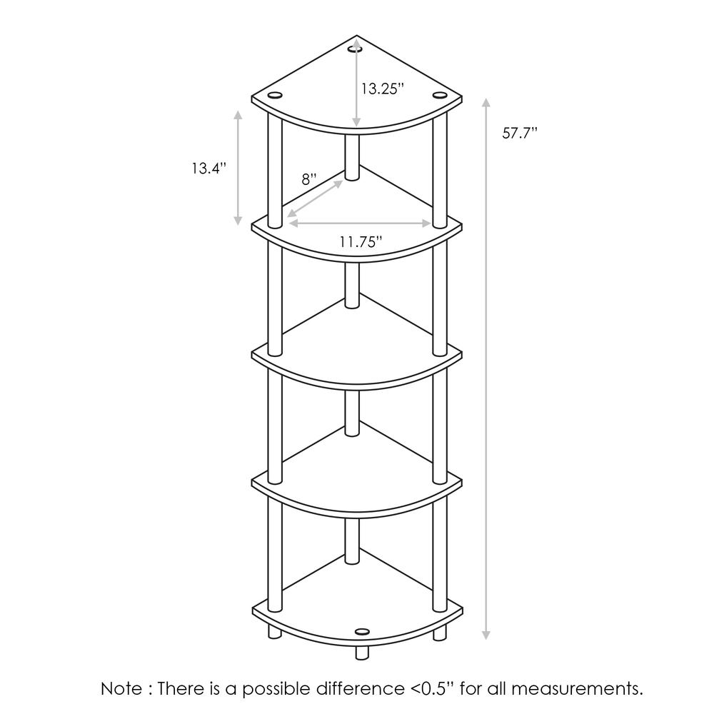 Furinno 99811 Turn-N-Tube 5 Tier Corner Display Rack Multipurpose Shelving Unit, French Oak Grey/Black. Picture 2