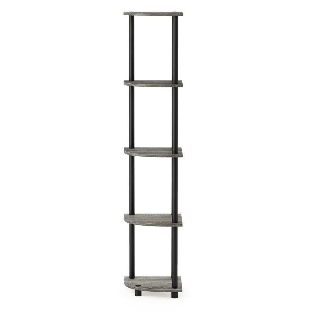 Furinno 99811 Turn-N-Tube 5 Tier Corner Display Rack Multipurpose Shelving Unit, French Oak Grey/Black. Picture 3