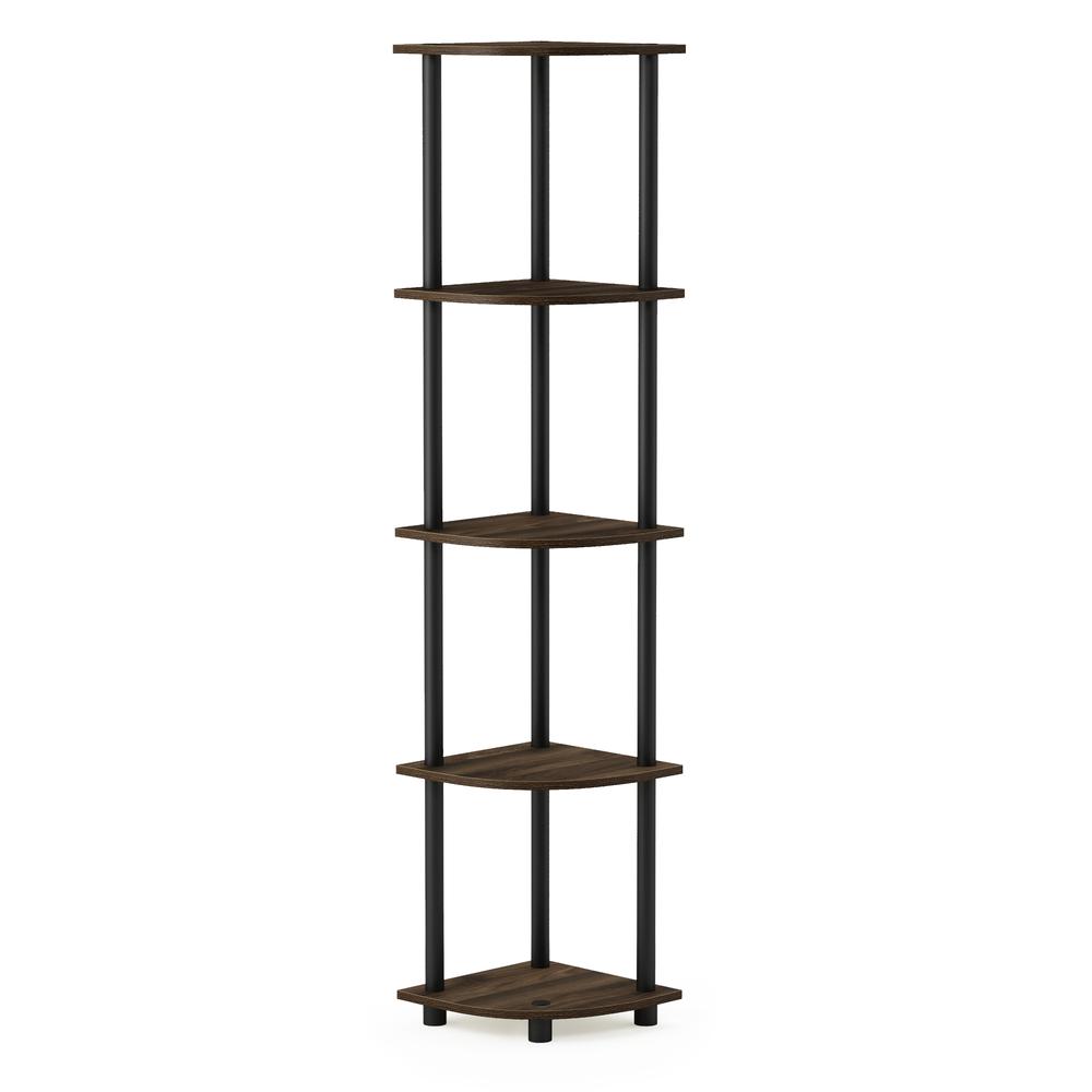 Furinno 99811 Turn-N-Tube 5 Tier Corner Display Rack Multipurpose Shelving Unit, Columbia Walnut/Black. Picture 1