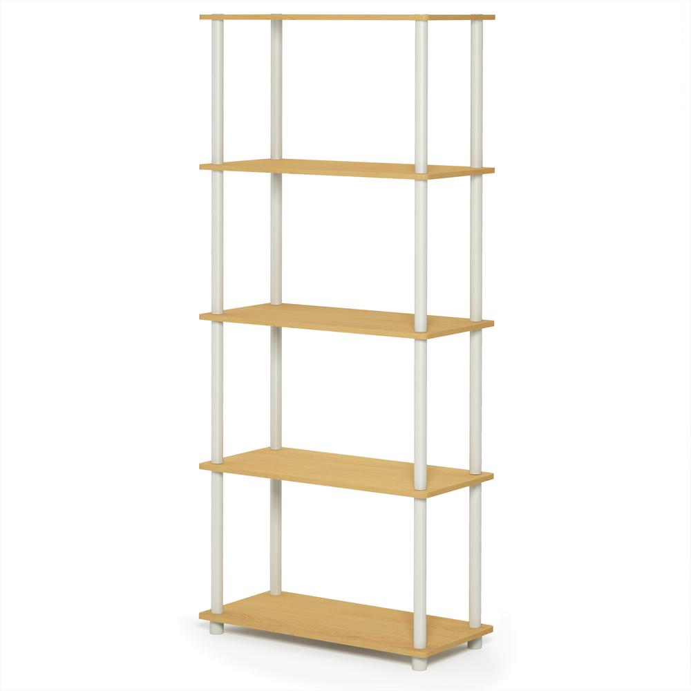 Furinno Turn-N-Tube 5-Tier Multipurpose Shelf Display Rack, Beech/White, 17091BE/WH. Picture 1
