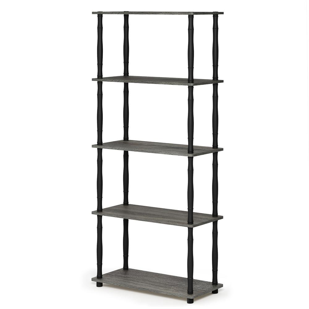 Furinno Turn-N-Tube 5-Tier Multipurpose Shelf Display Rack with Classic Tubes, French Oak Grey/Black, 18032GYW/BK. Picture 1
