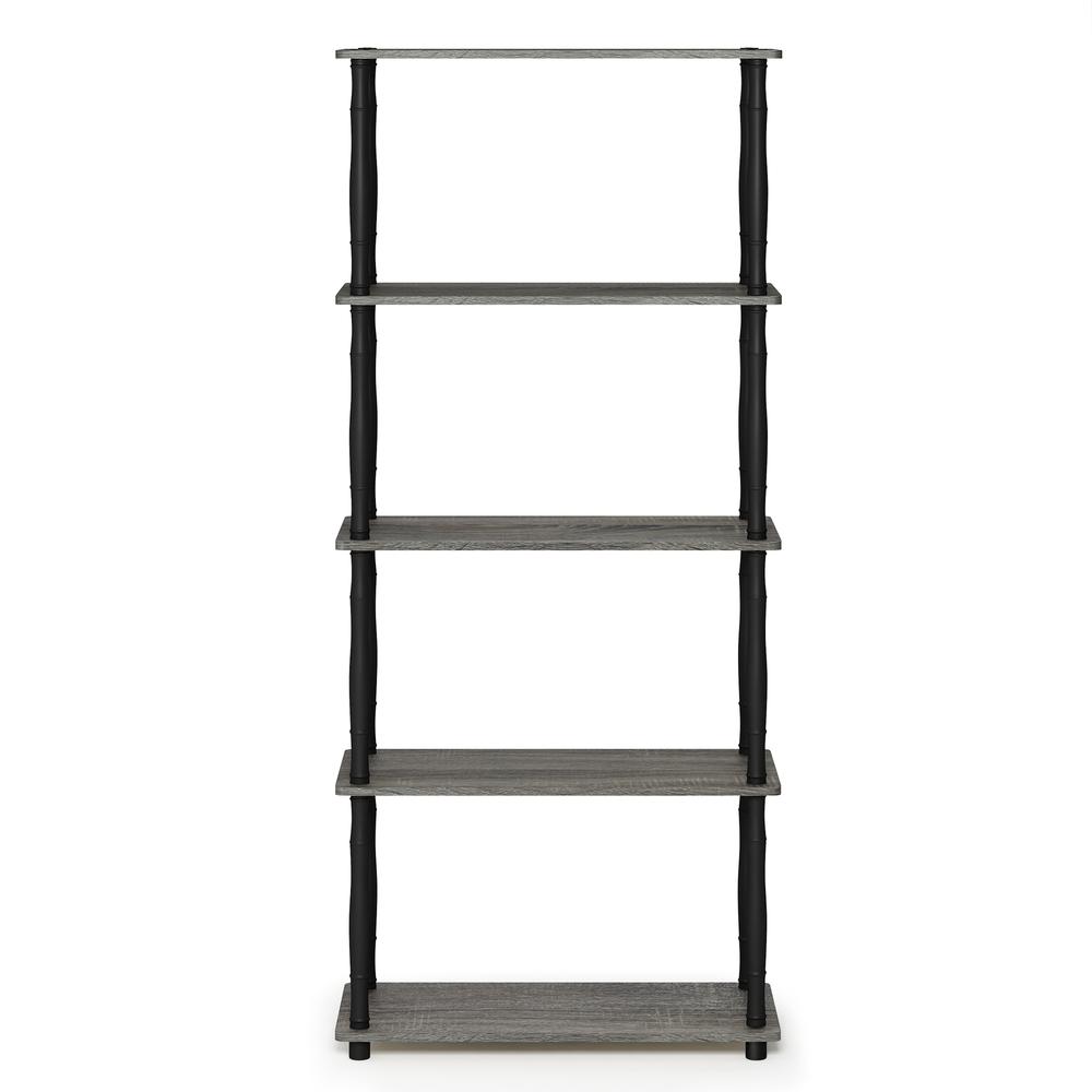 Furinno Turn-N-Tube 5-Tier Multipurpose Shelf Display Rack with Classic Tubes, French Oak Grey/Black, 18032GYW/BK. Picture 3