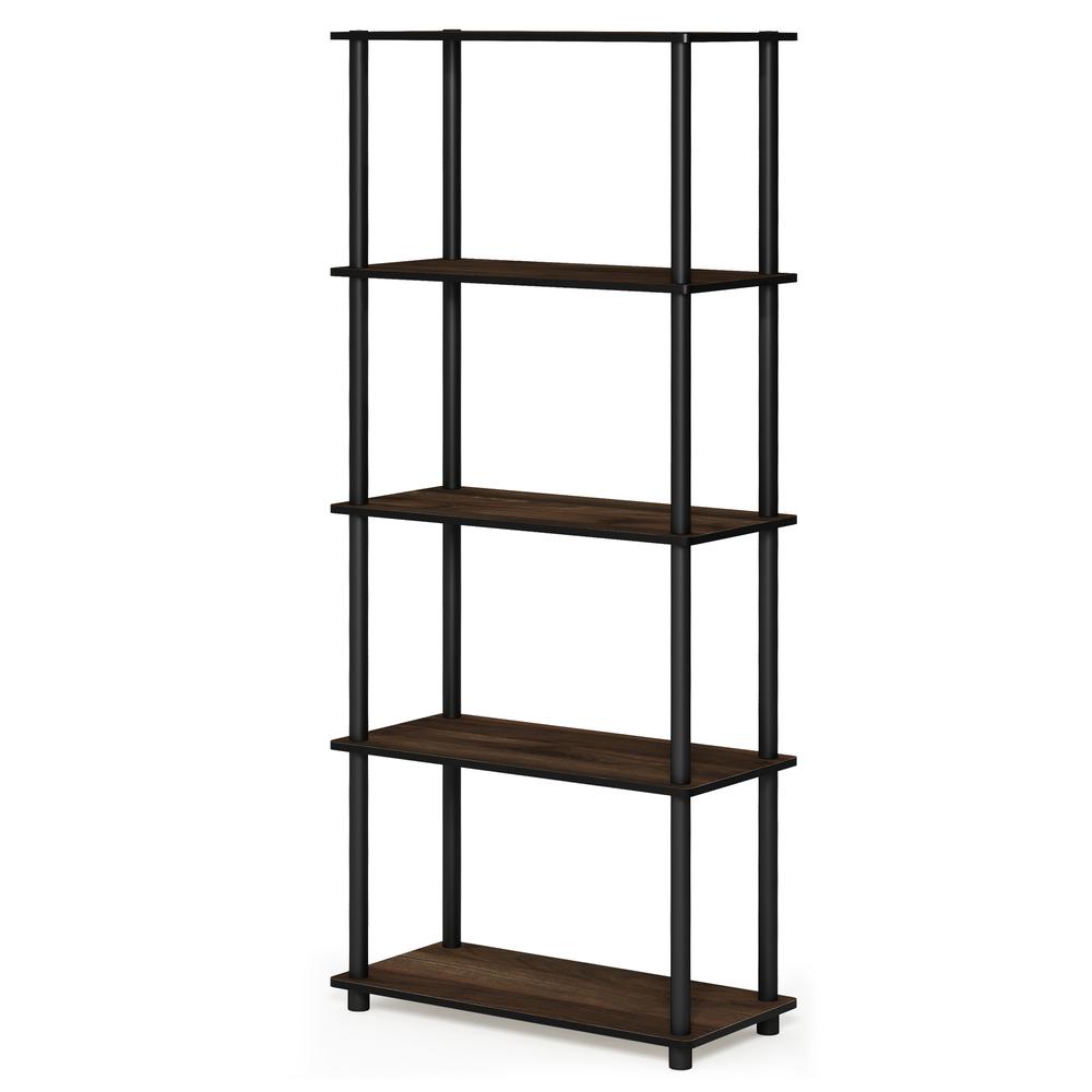 Furinno Turn-N-Tube 5-Tier Multipurpose Shelf Display Rack, Columbia Walnut/Black, 17091CWN/BK. Picture 1