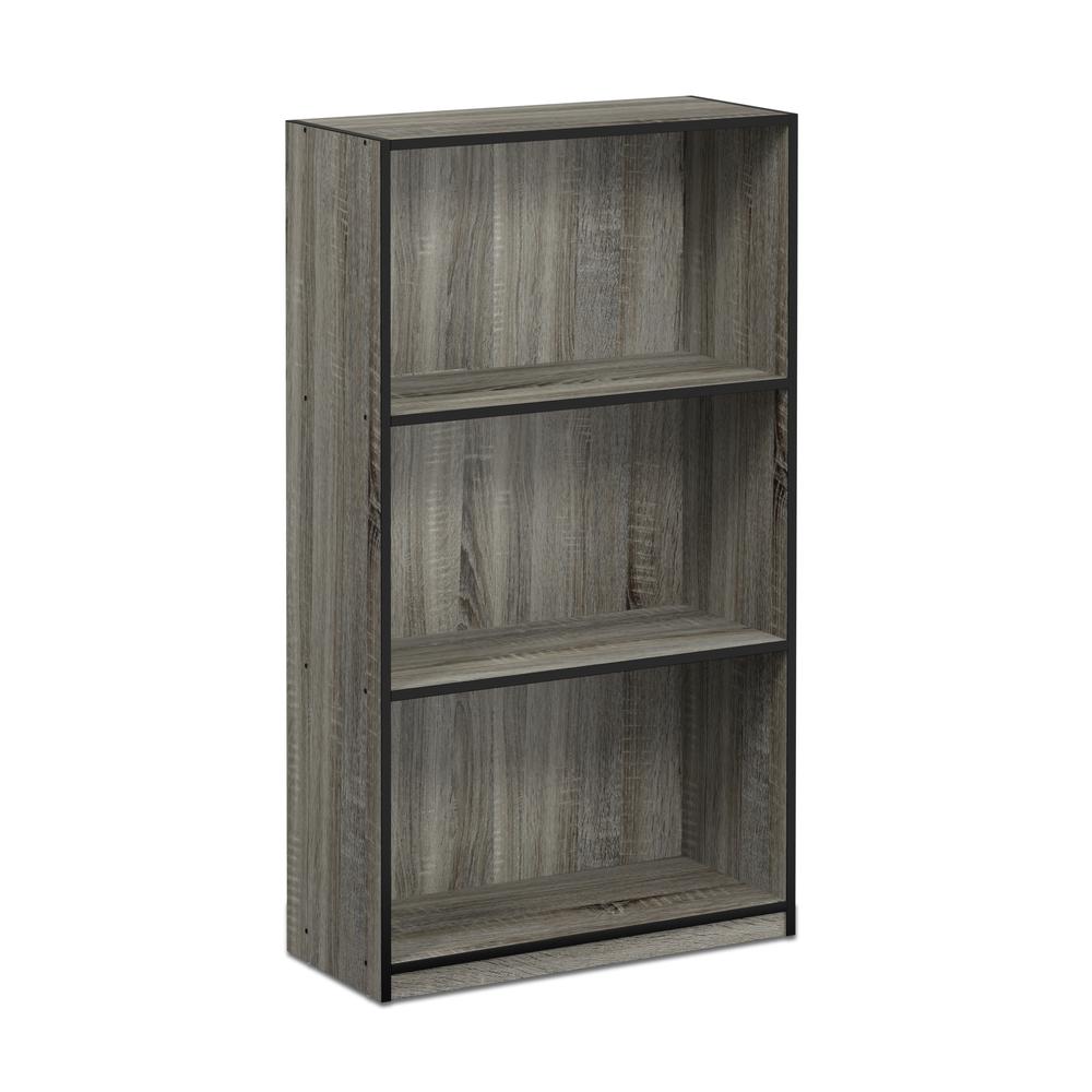 Furinno 99736 Basic 3-Tier Bookcase Storage Shelves, French Oak Grey/Black. Picture 1