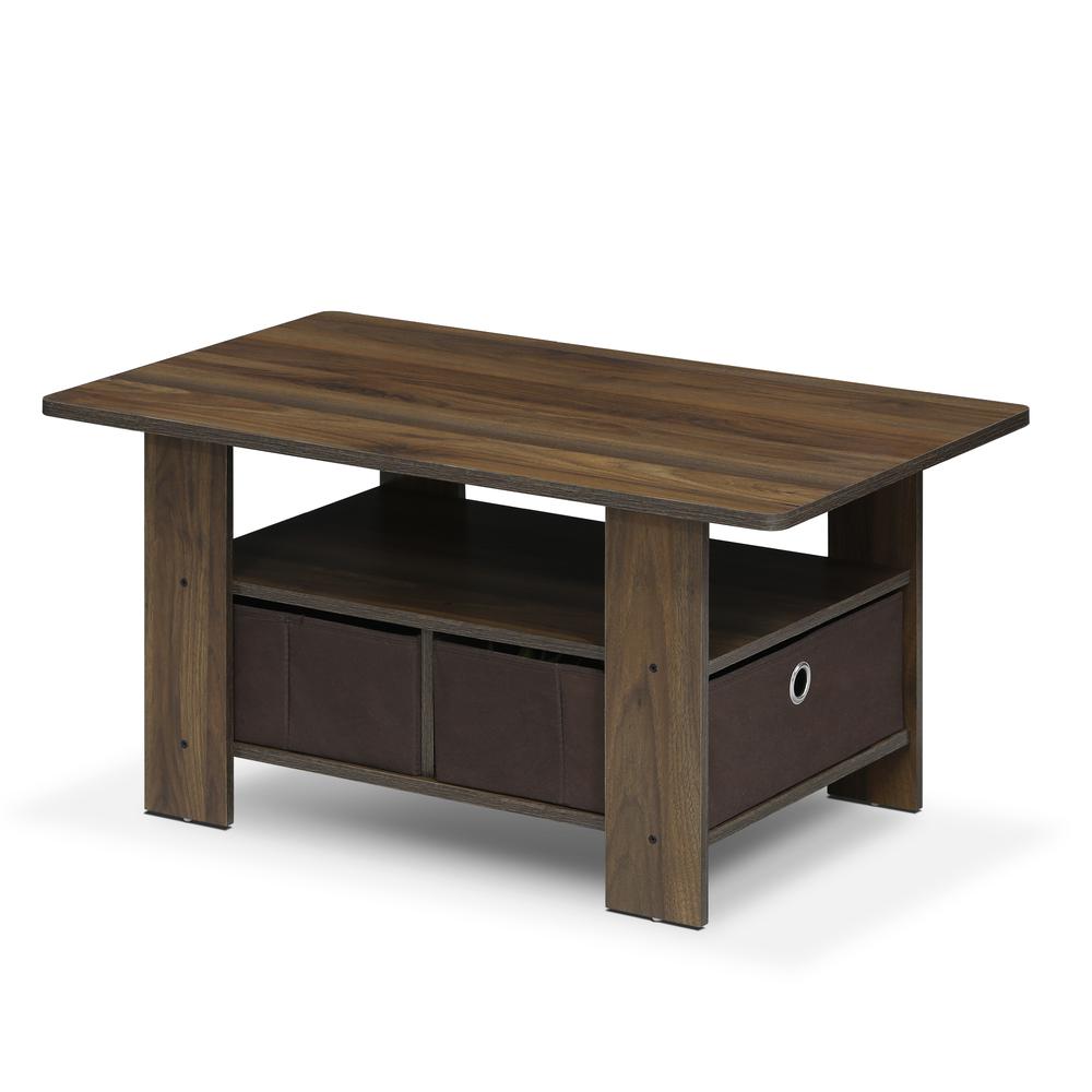Furinno Andrey Coffee Table with Bin Drawer, Columbia Walnut/Dark Brown 11158CWN/DBR. Picture 1