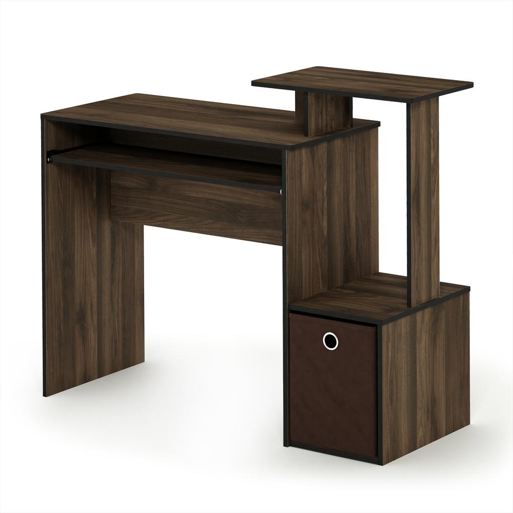 Furinno Econ Multipurpose Home Office Computer Writing Desk w/Bin, Columbia Walnut/Dark Brown, 12095CWN/DBR. Picture 1
