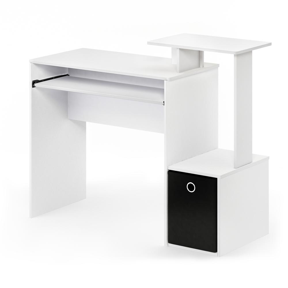 Furinno Econ Multipurpose Home Office Computer Writing Desk w/Bin, White/Black, 12095WH/BK. Picture 1