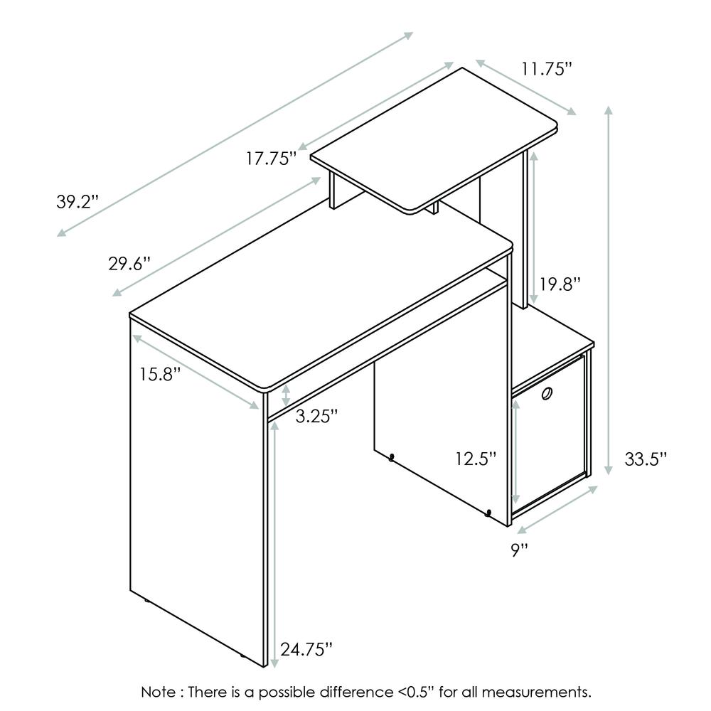 Furinno Econ Multipurpose Home Office Computer Writing Desk w/Bin, White/Black, 12095WH/BK. Picture 2