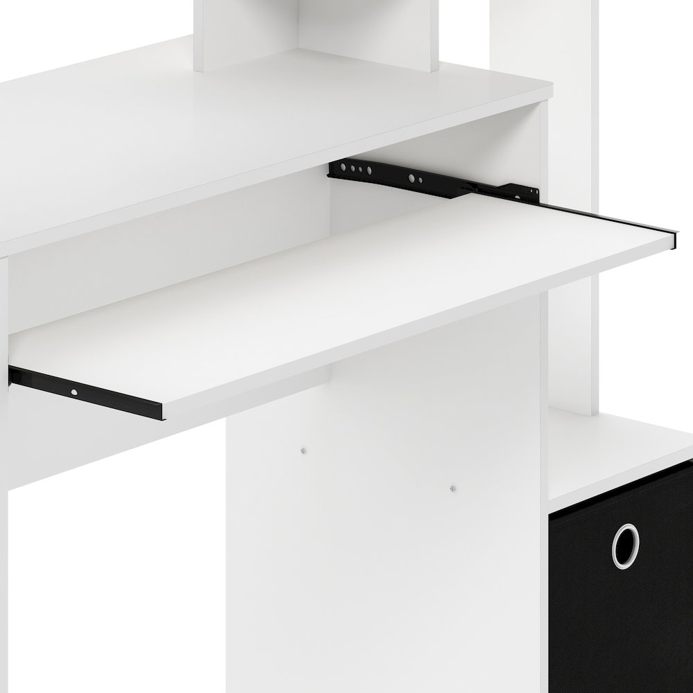 Gaming Desk with Keyboard Tray, with Side Shelves and Storage Bin, Plain White. Picture 5