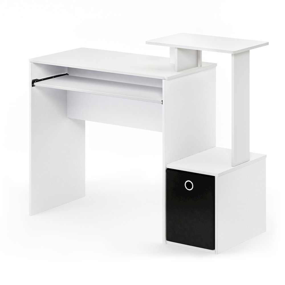 Gaming Desk with Keyboard Tray, with Side Shelves and Storage Bin, Plain White. Picture 8